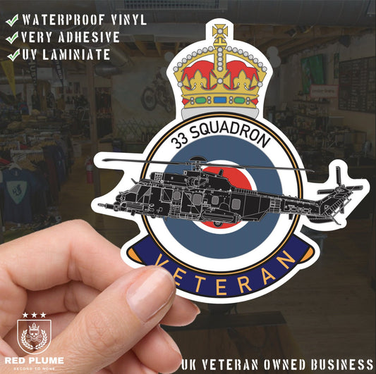 RAF 33 Squadron Veterans Badge Vinyl Sticker - Puma Aircraft redplume