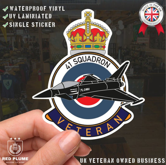 RAF 41 Squadron Veterans Badge Vinyl Sticker - Typhoon Aircraft redplume