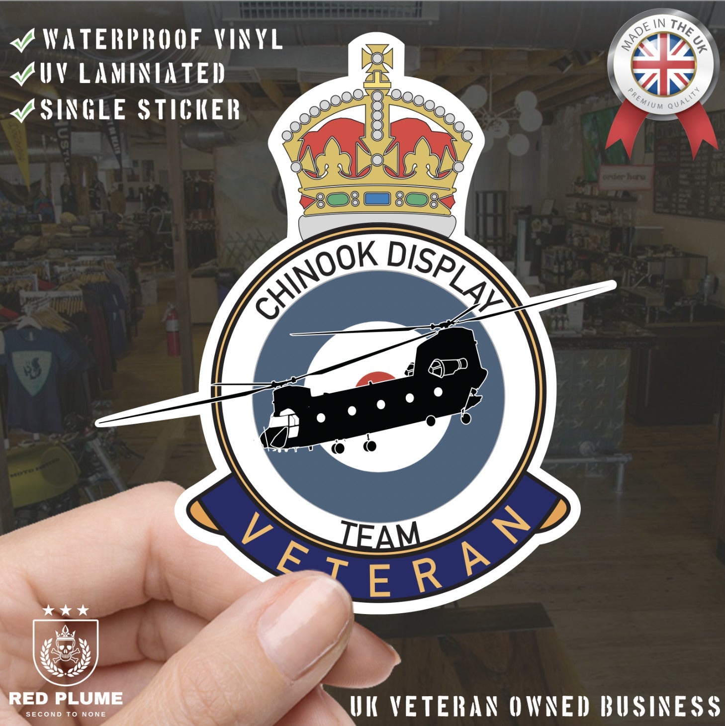 RAF Chinook Display Team Veterans Badge Vinyl Sticker - Chinook Aircraft redplume