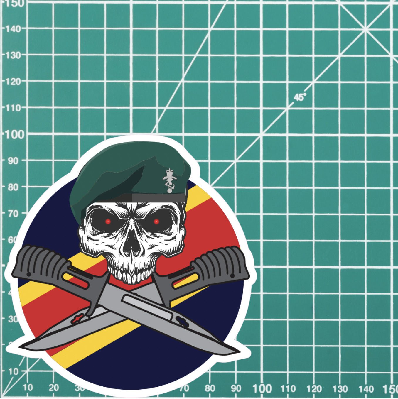 REME Commando Car Decal - Stylish Skull and Crossed Bayonets Design redplume