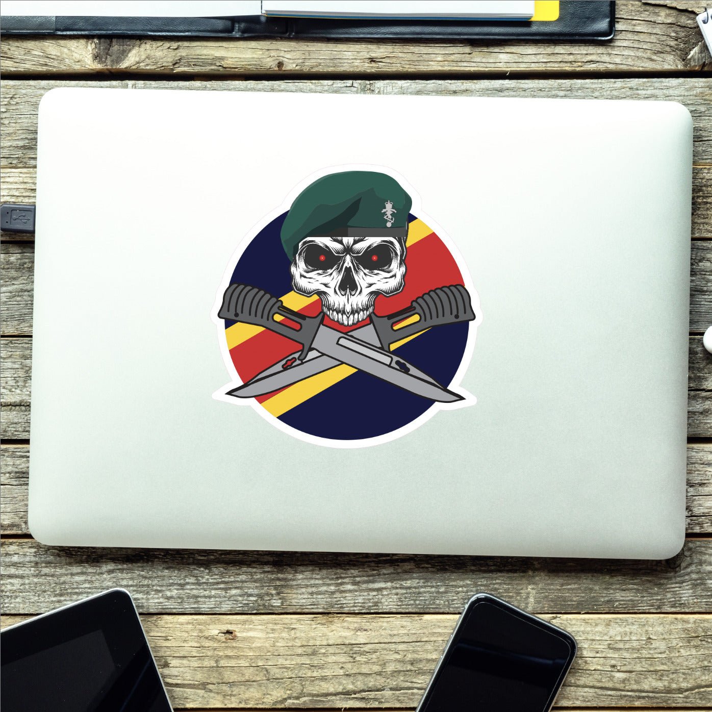 REME Commando Car Decal - Stylish Skull and Crossed Bayonets Design redplume