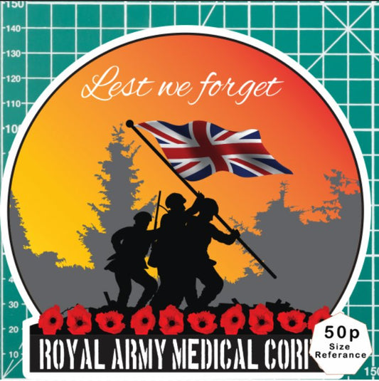 Remembrance Vinyl Sticker - Royal Army Medical Corps RAMC Lest We Forget redplume