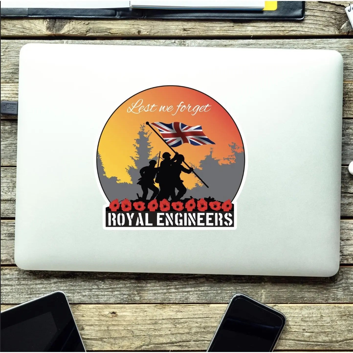 Remembrance Vinyl Sticker - Royal Engineers Lest We Forget redplume