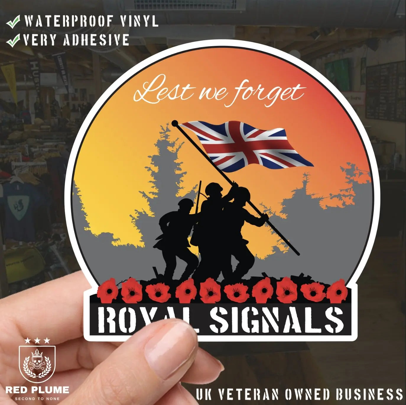 Remembrance Vinyl Sticker - Royal Signals Lest We Forget redplume