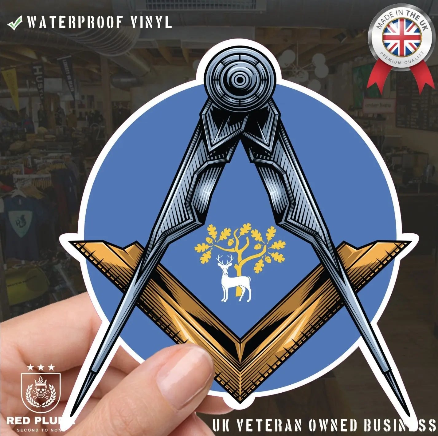 Round Berkshire Masonic Sticker Square & Compass Union Vinyl Decal redplume