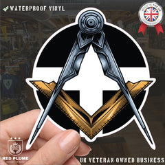 Round Cornwall Masonic Sticker Square & Compass Union Vinyl Decal redplume