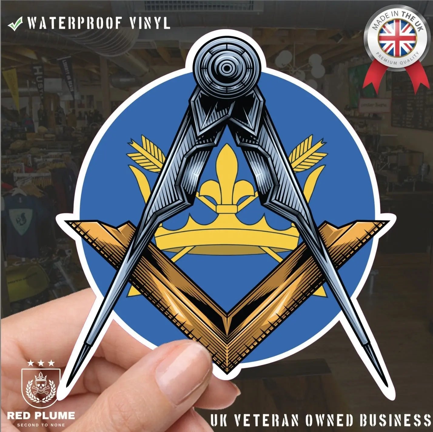 Round Suffolk Masonic Sticker Square & Compass Union Vinyl Decal redplume