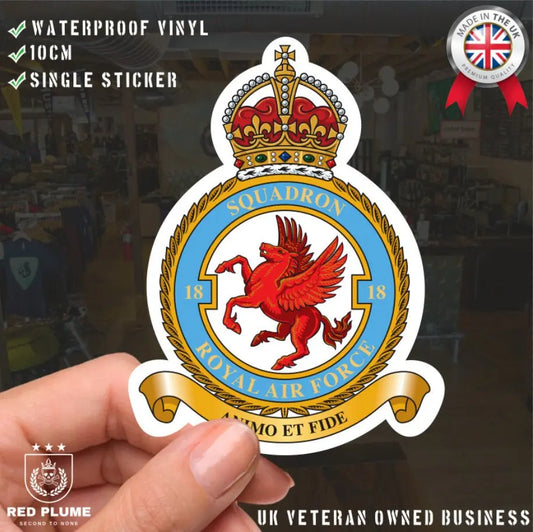 Royal Air Force 18 Squadron Vinyl Stickers - Kings Crown redplume