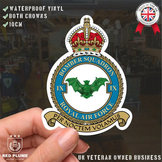 Royal Air Force No 9 Squadron Vinyl Stickers - Both Crowns redplume
