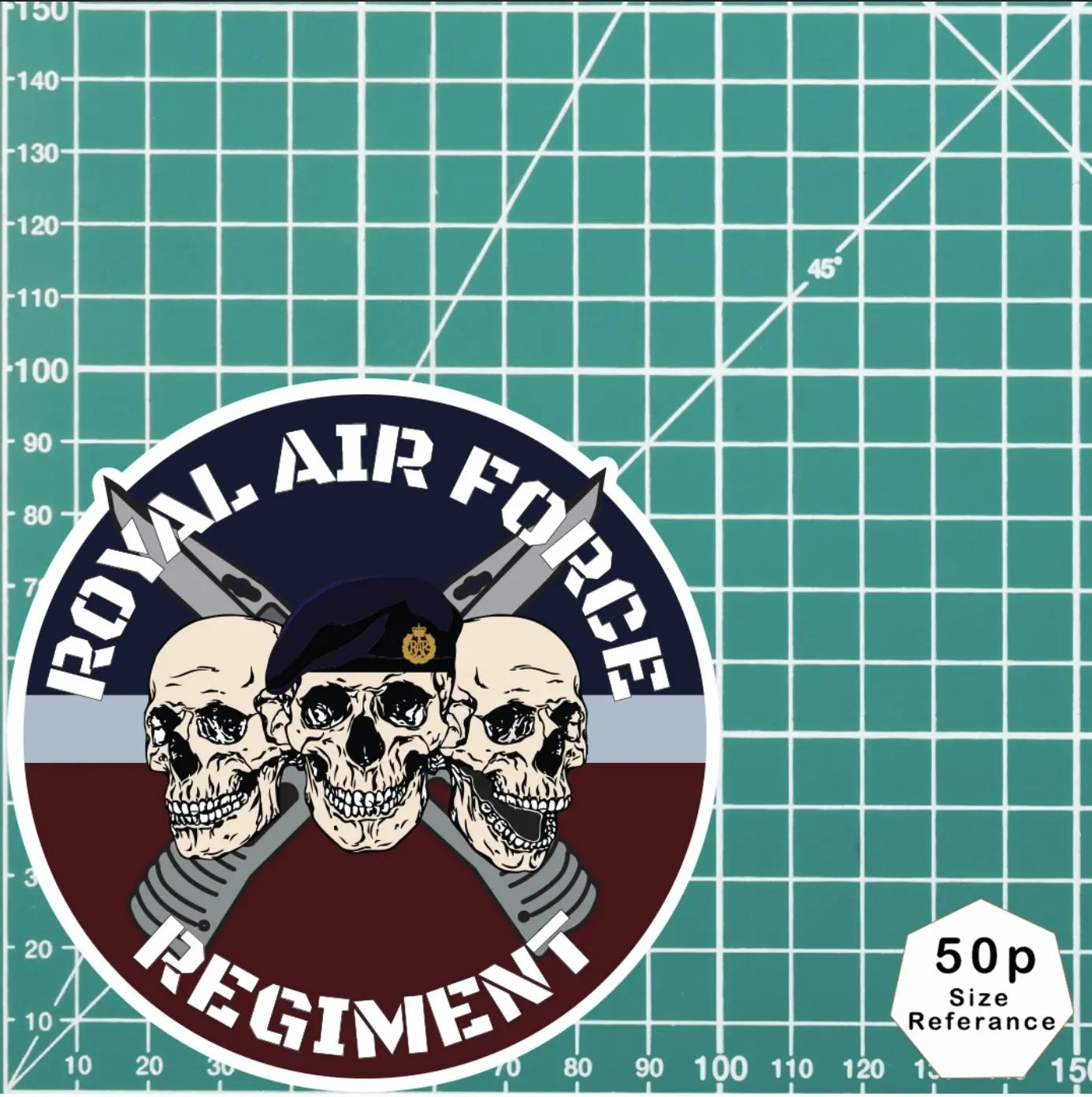 Royal Air Force Regiment Waterproof Vinyl Stickers Three Skull Design redplume