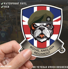 Royal Anglian British Bulldog and Union Jack Shield Vinyl Sticker - 10cm redplume