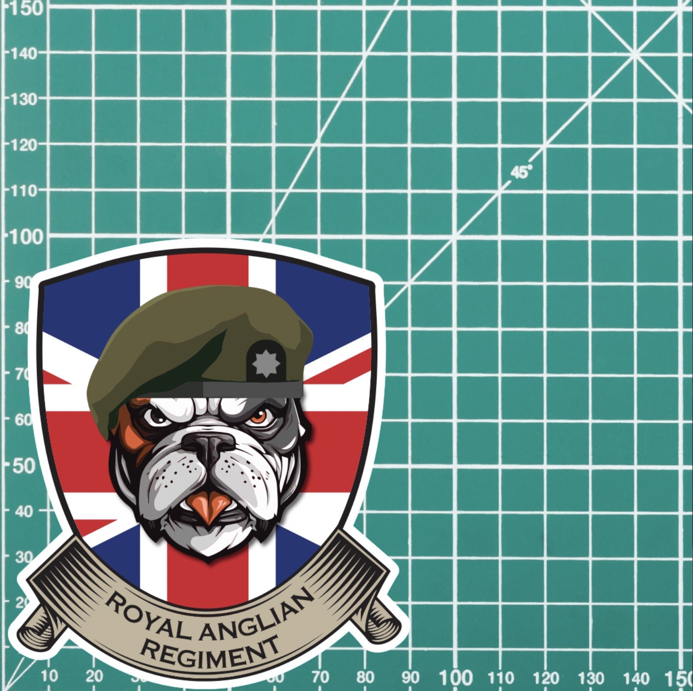 Royal Anglian British Bulldog and Union Jack Shield Vinyl Sticker - 10cm redplume