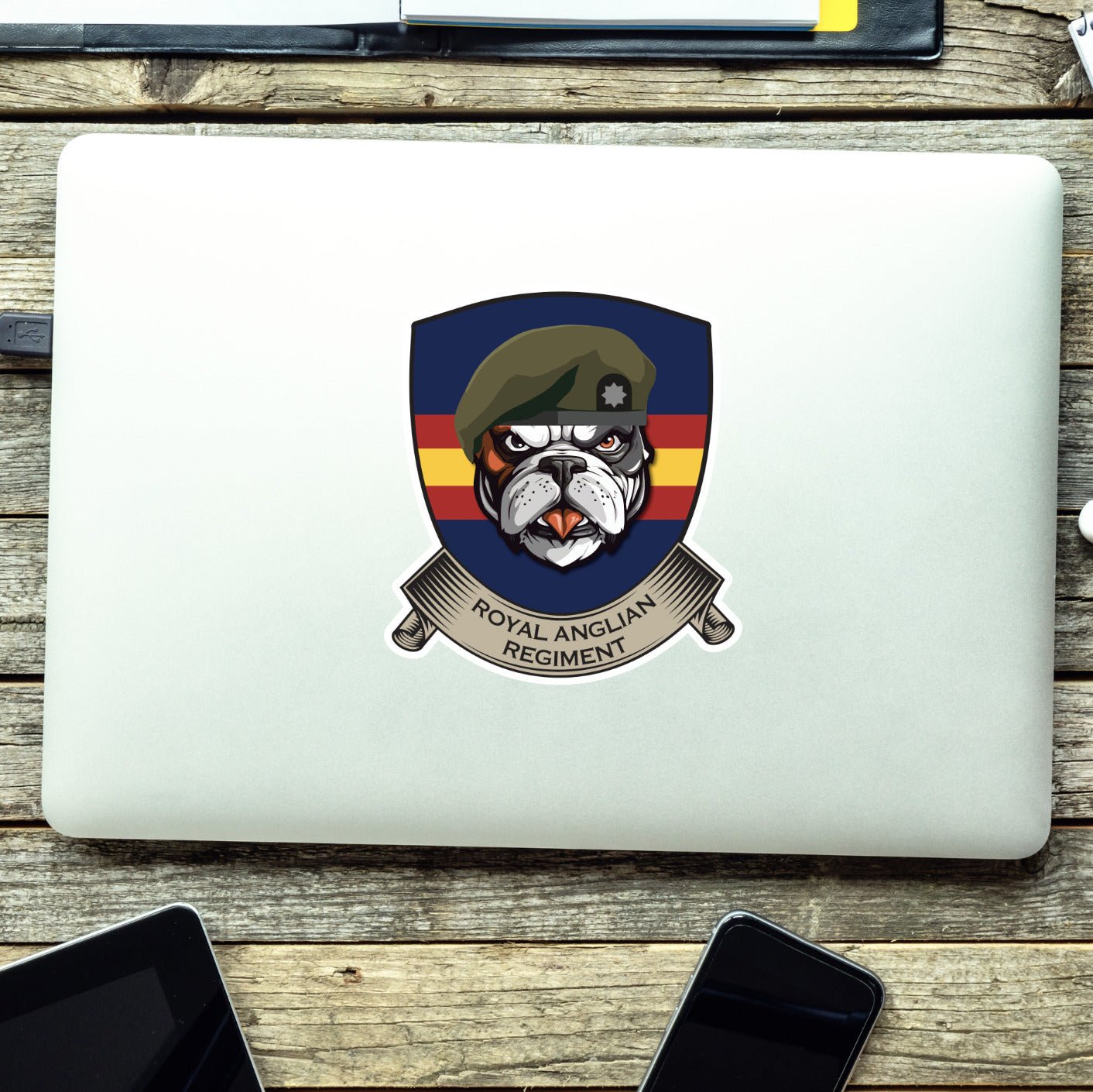 Royal Anglian Regiment TRF British Bulldog Vinyl Sticker - 10cm redplume