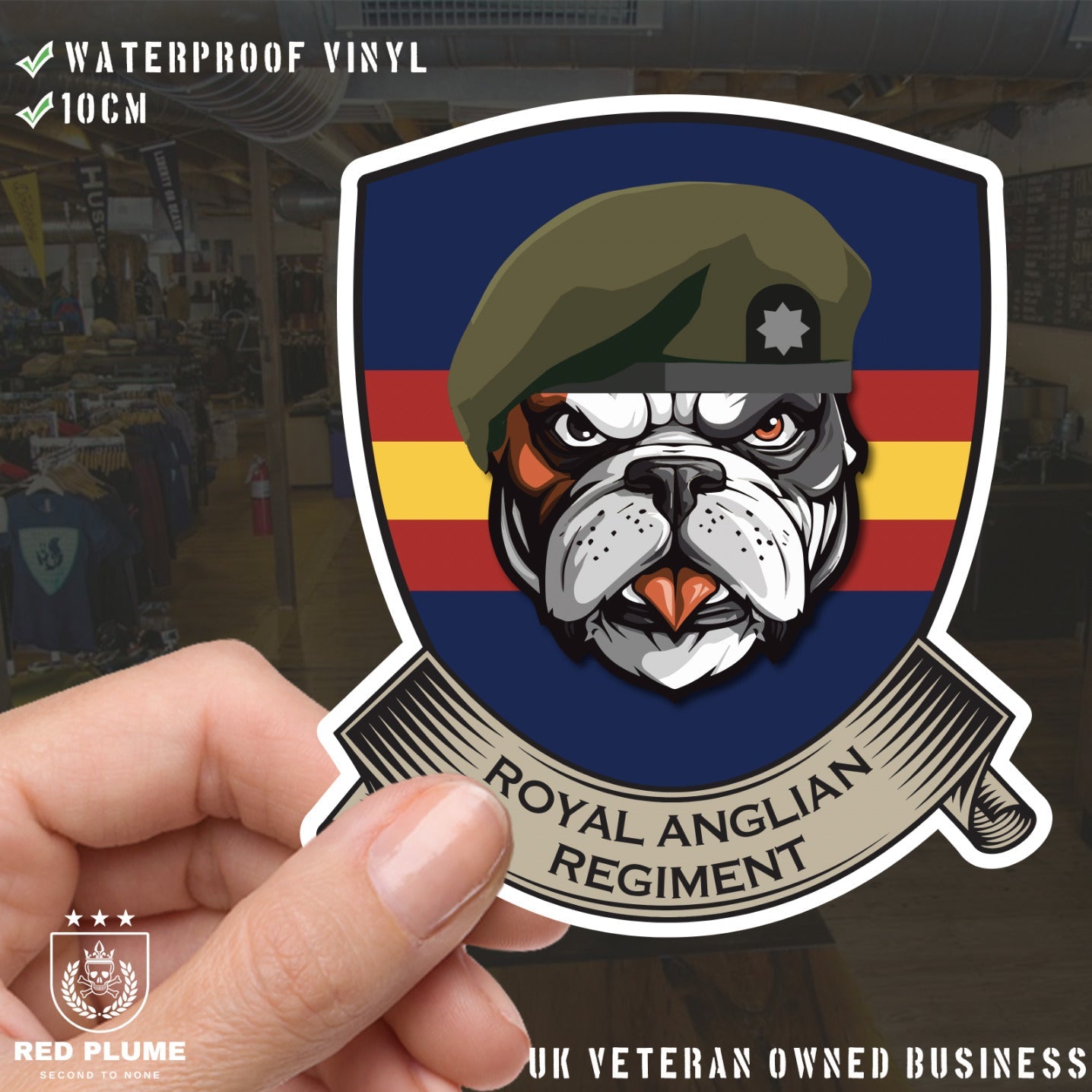 Royal Anglian Regiment TRF British Bulldog Vinyl Sticker - 10cm redplume