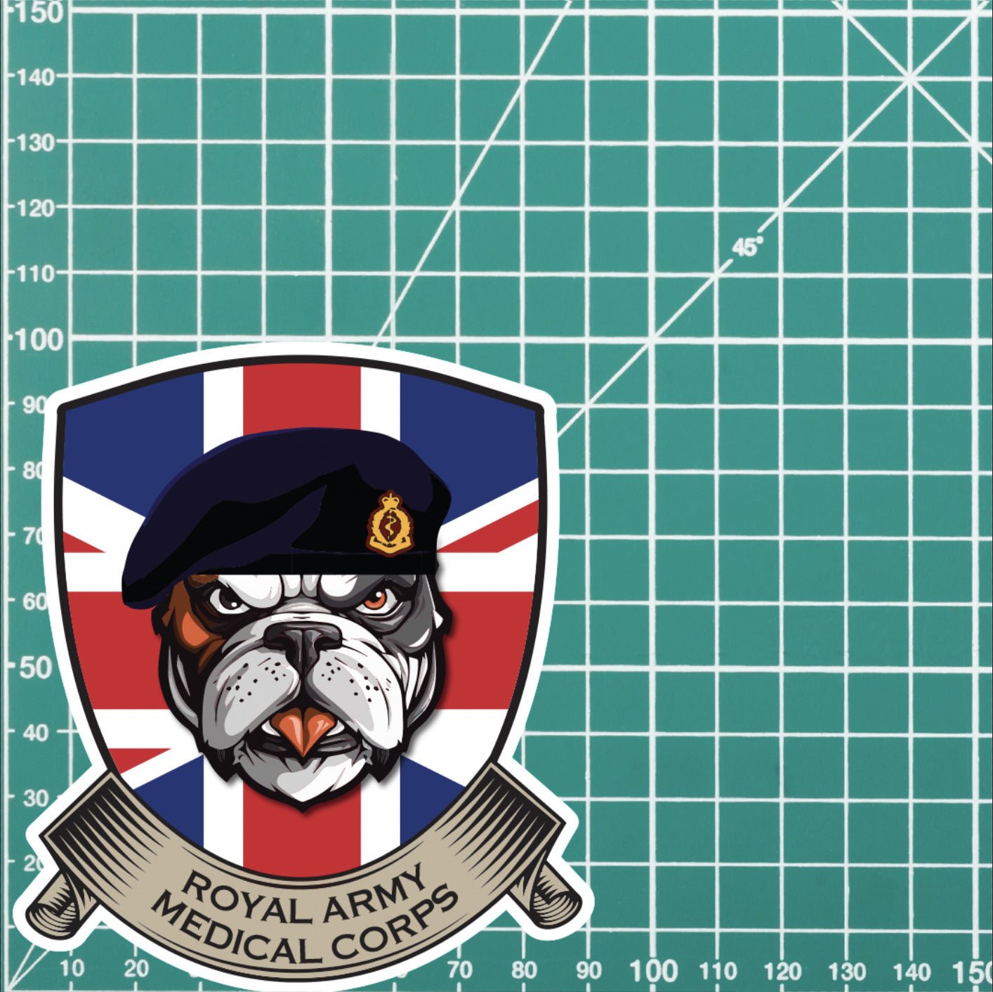 Royal Army Medical Corps British Bulldog and Union Jack Vinyl Sticker - 10cm redplume