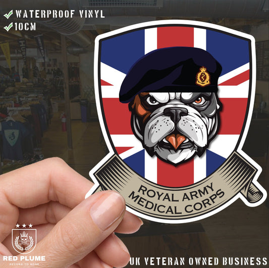 Royal Army Medical Corps British Bulldog and Union Jack Vinyl Sticker - 10cm redplume