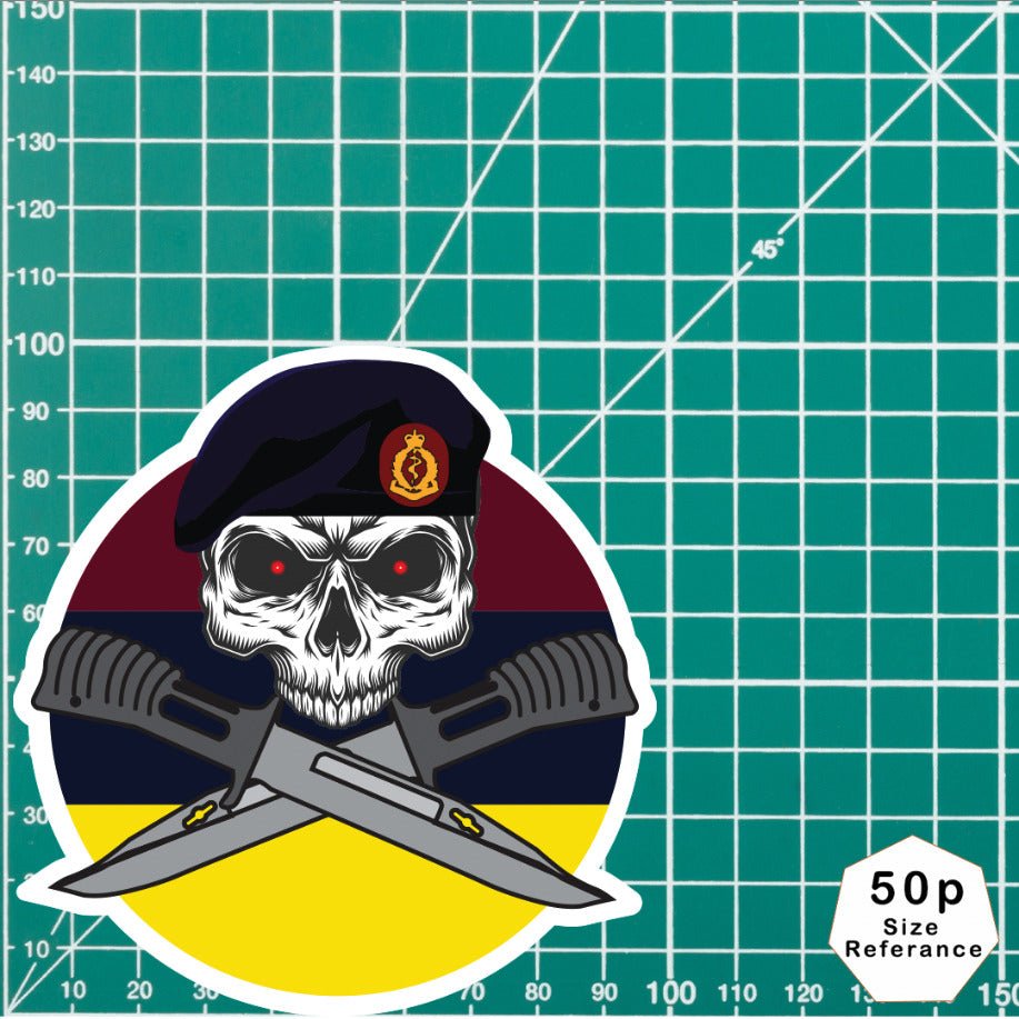 Royal Army Medical Corps Car Decal - Stylish Skull and Crossed Bayonets Design redplume