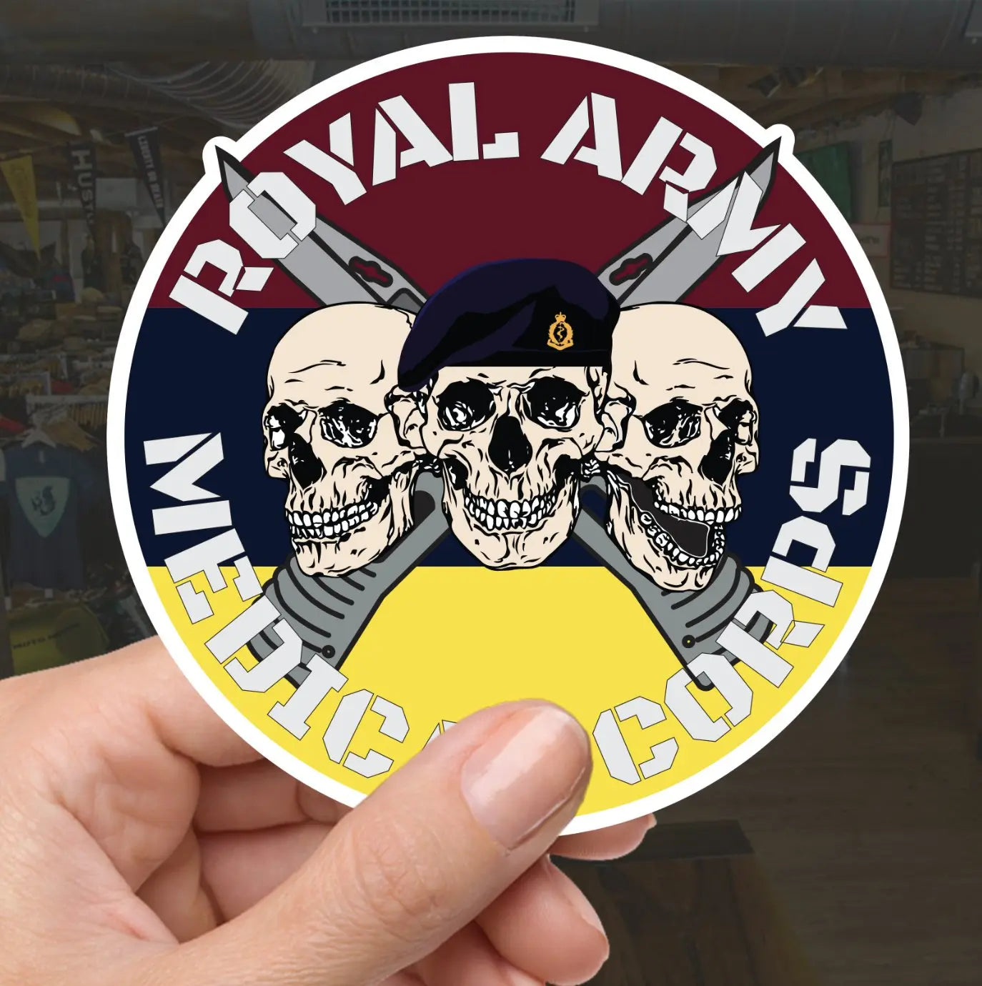 Royal Army Medical Corps RAMC Waterproof Vinyl Stickers Three Skull Design redplume