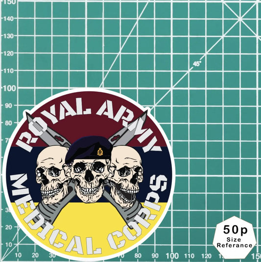 Royal Army Medical Corps RAMC Waterproof Vinyl Stickers Three Skull Design redplume