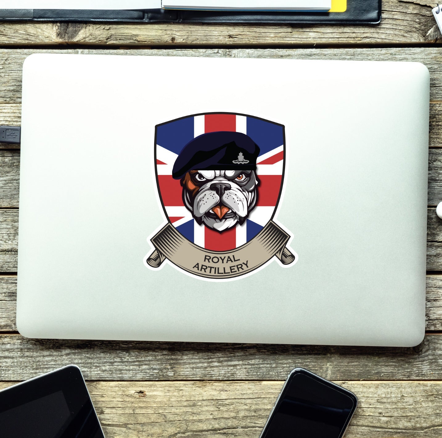 Royal Artillery British Bulldog and Union Jack Shield Vinyl Sticker - 10cm redplume