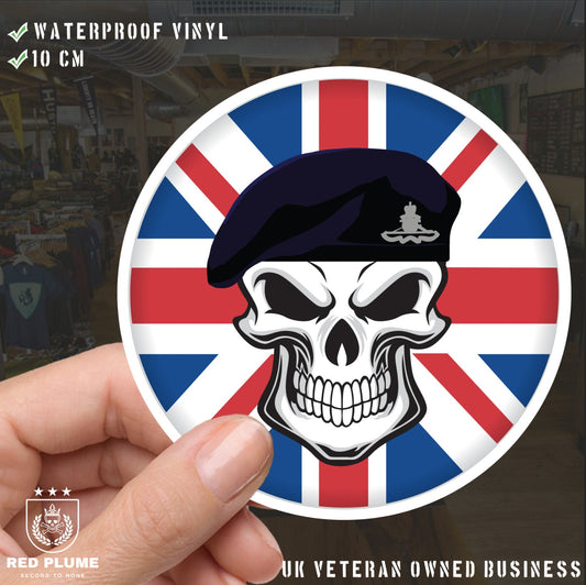 Royal Artillery Skull with Beret UJ Vinyl Sticker - 10cm redplume