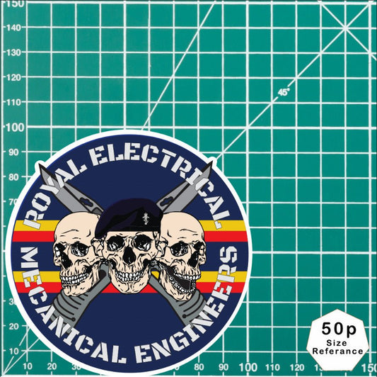Royal Electrical Mechanical Engineer Waterproof Vinyl Stickers Three Skulls redplume
