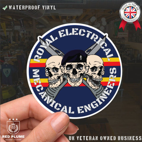 Royal Electrical Mechanical Engineer Waterproof Vinyl Stickers Three Skulls redplume