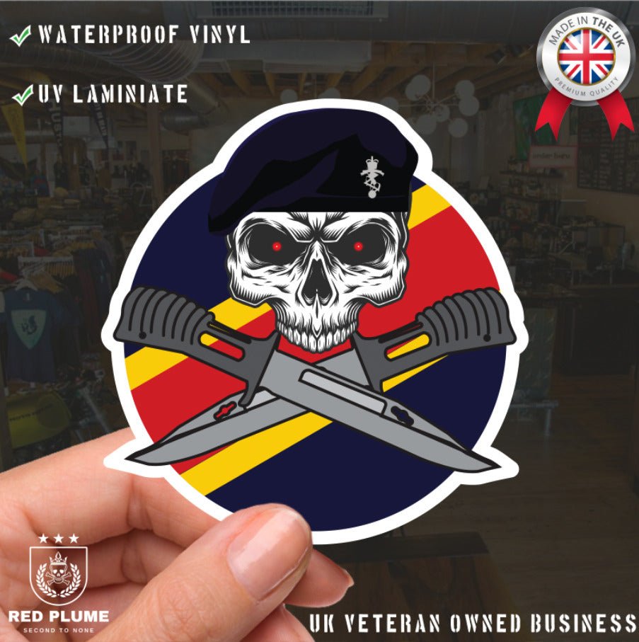 Royal Electrical Mechanical Engineers Car Decal - Stylish Skull and Bayonets redplume