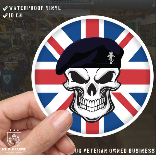 Royal Electrical Mechanical Engineers Skull with Beret UJ Vinyl Sticker - 10cm redplume