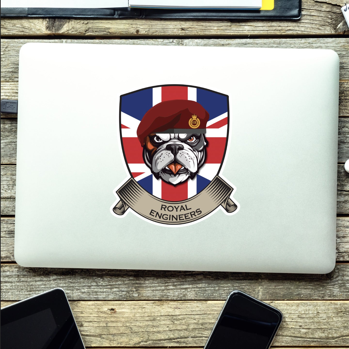 Royal Engineers Airborne British Bulldog and Union Jack Vinyl Sticker - 10cm redplume