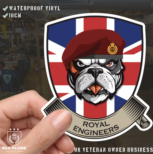 Royal Engineers Airborne British Bulldog and Union Jack Vinyl Sticker - 10cm redplume