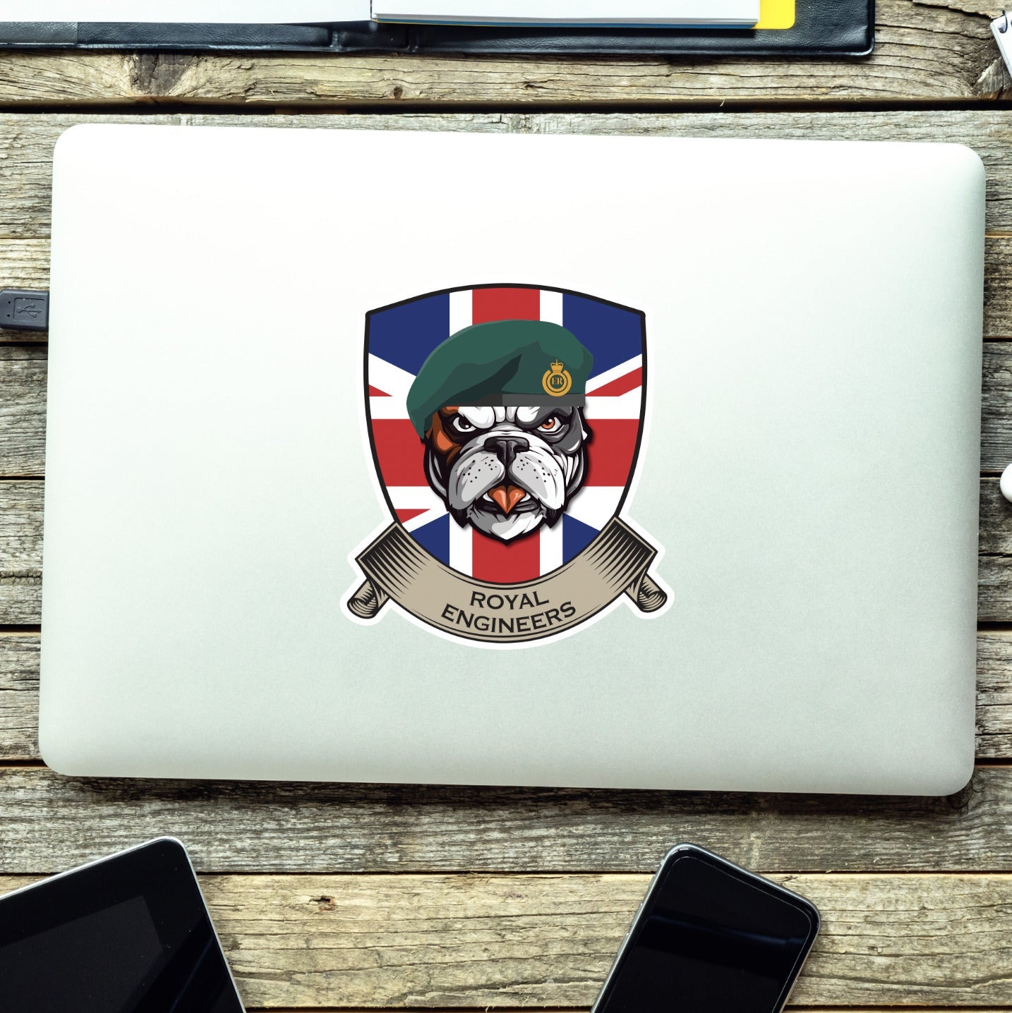 Royal Engineers Commando British Bulldog and Union Jack Vinyl Sticker - 10cm redplume