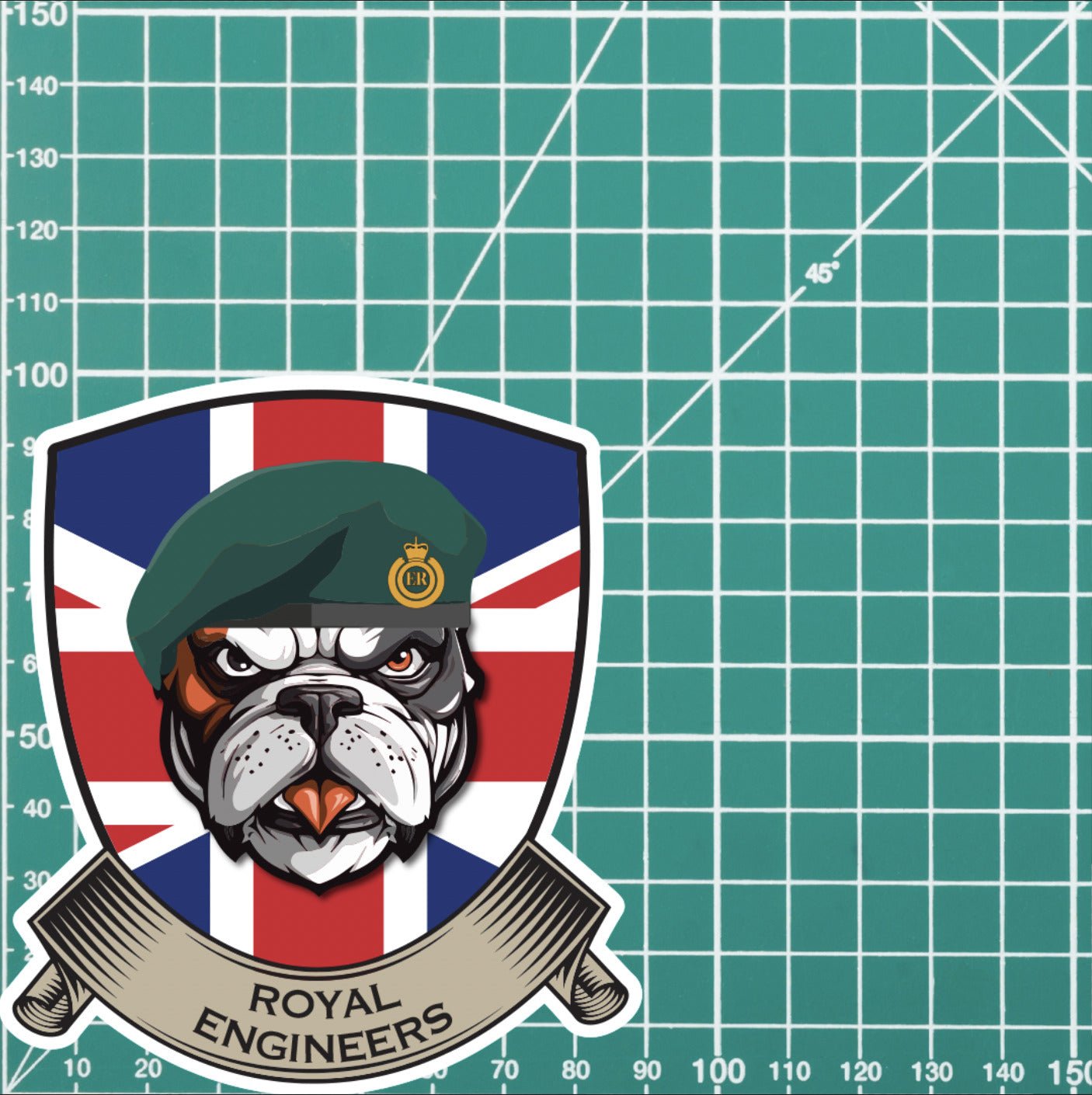 Royal Engineers Commando British Bulldog and Union Jack Vinyl Sticker - 10cm redplume