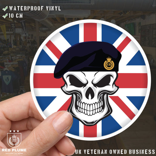 Royal Engineers Skull with Beret UJ Vinyl Sticker - 10cm redplume