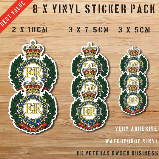 Royal Engineers Waterproof Vinyl Stickers Pack ER style - MoD Reseller redplume