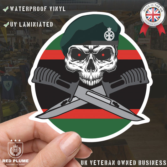 Royal Green Jackets RGJ Car Decal - Stylish Skull and Crossed Bayonets Design redplume