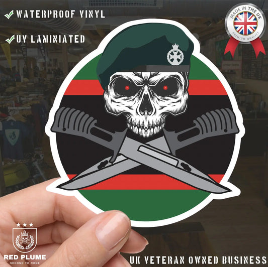 Royal Green Jackets RGJ Car Decal - Stylish Skull and Crossed Bayonets Design redplume
