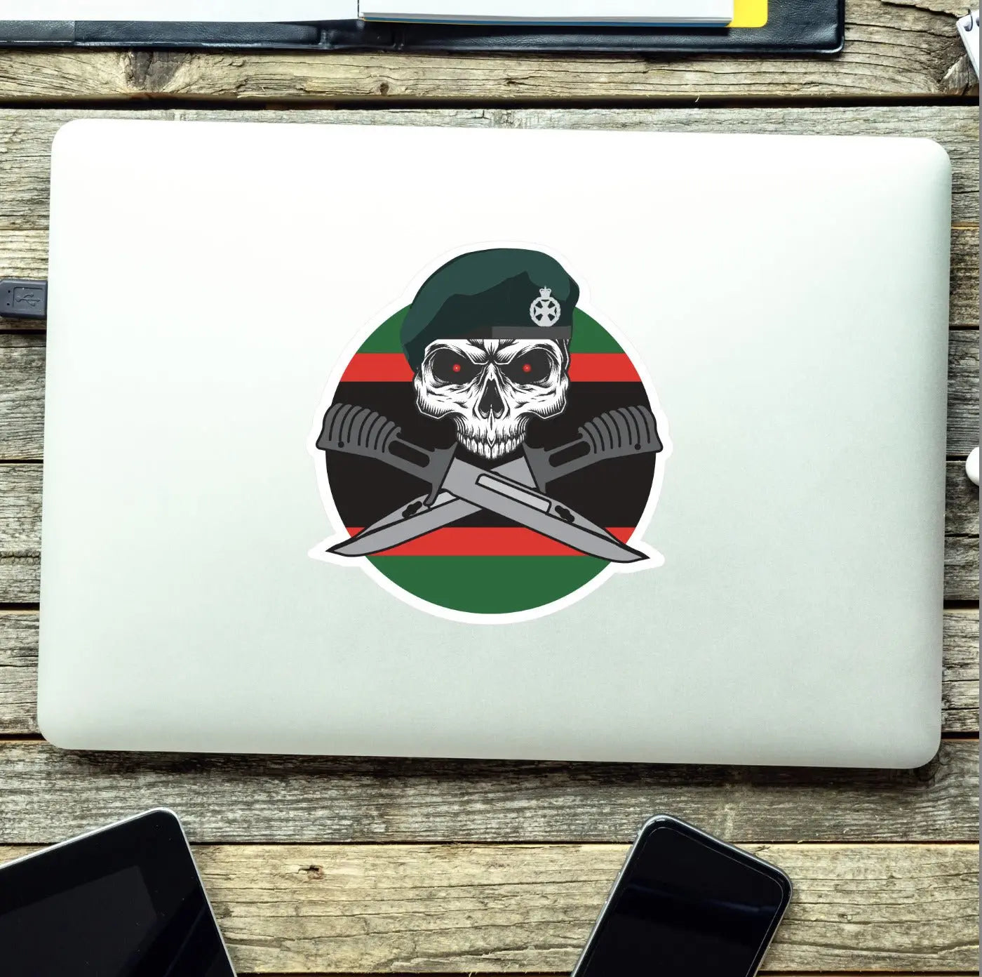 Royal Green Jackets RGJ Car Decal - Stylish Skull and Crossed Bayonets Design redplume