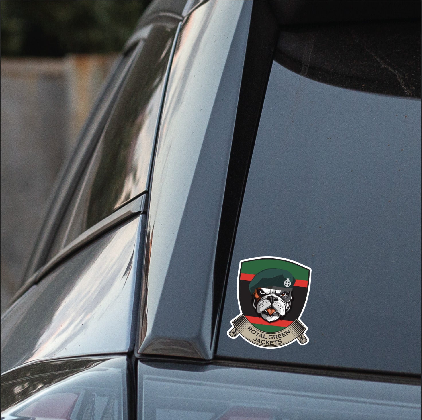 Royal Green Jackets TRF British Bulldog Vinyl Sticker - 10cm redplume