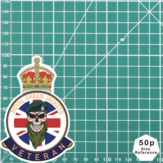 Royal Green Jackets Veteran UV Laminated Skull & Beret Decal redplume