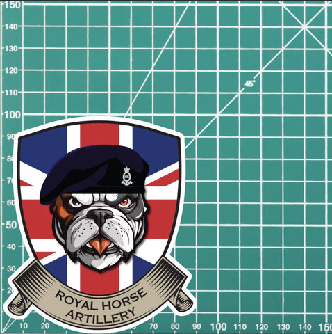 Royal Horse Artillery British Bulldog and Union Jack Shield Vinyl Sticker - 10cm redplume