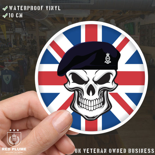 Royal Horse Artillery Skull with Beret UJ Vinyl Sticker - 10cm redplume