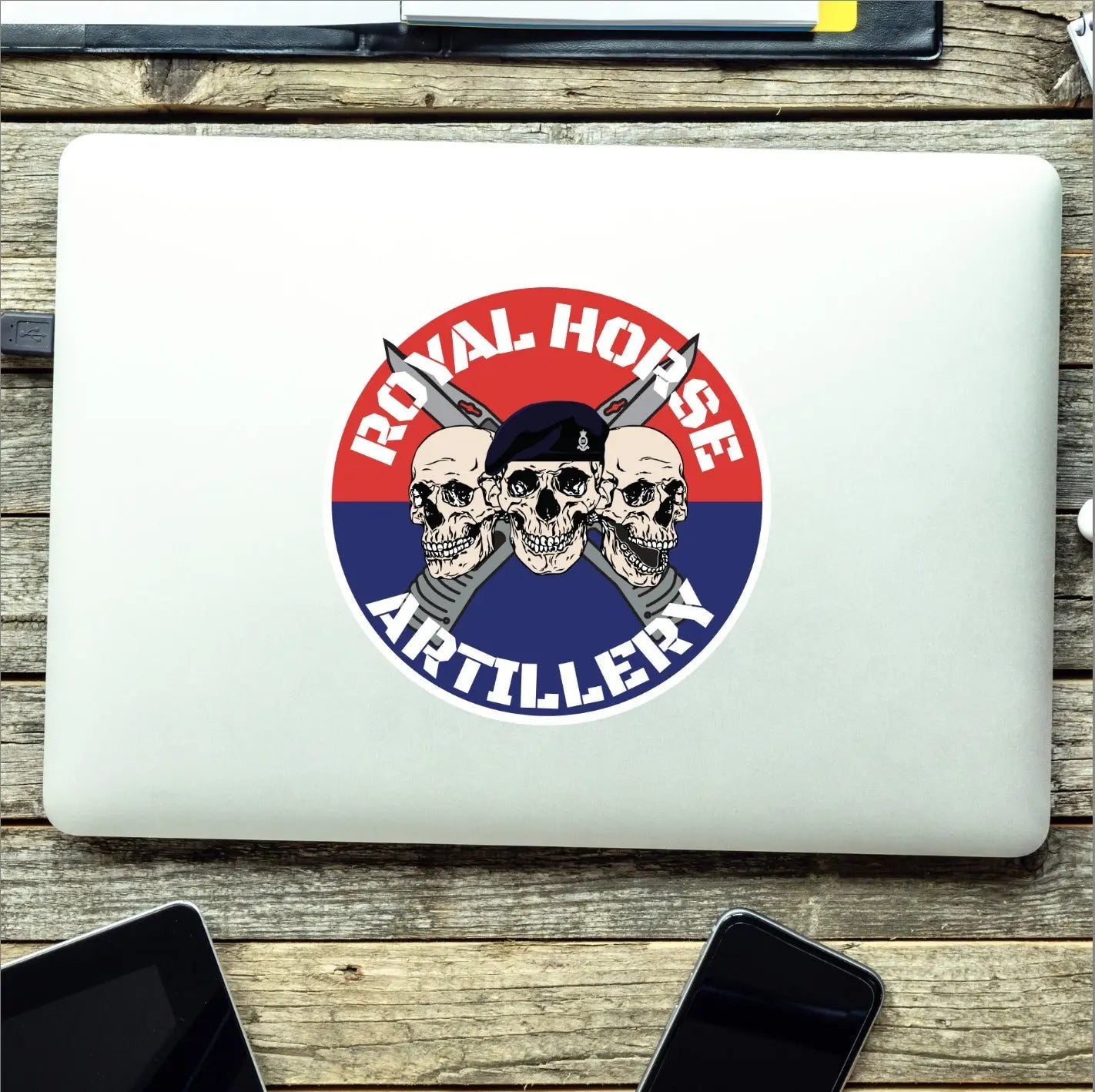 Royal Horse Artillery Waterproof Vinyl Stickers Three Skull Design redplume