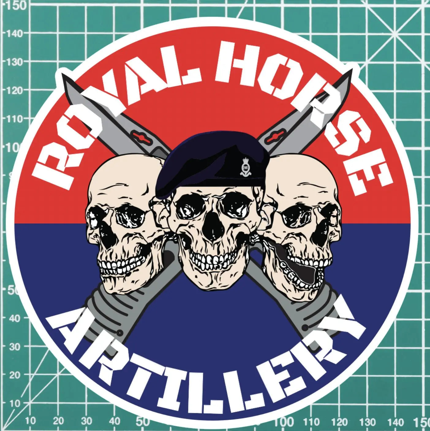 Royal Horse Artillery Waterproof Vinyl Stickers Three Skull Design redplume