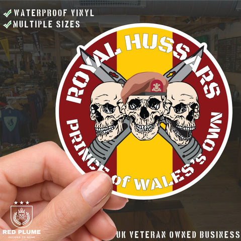 Royal Hussars P.W.O Waterproof Vinyl Stickers Three Skulls redplume