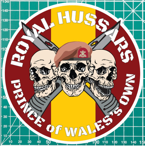 Royal Hussars P.W.O Waterproof Vinyl Stickers Three Skulls redplume