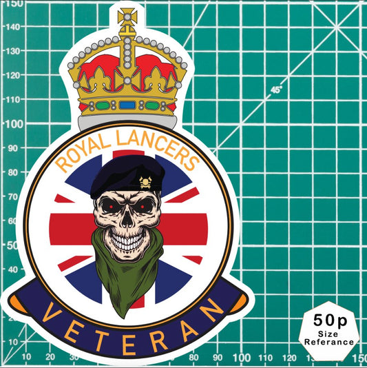 Royal Lancers Veteran UV Laminated Skull & Beret Decal redplume