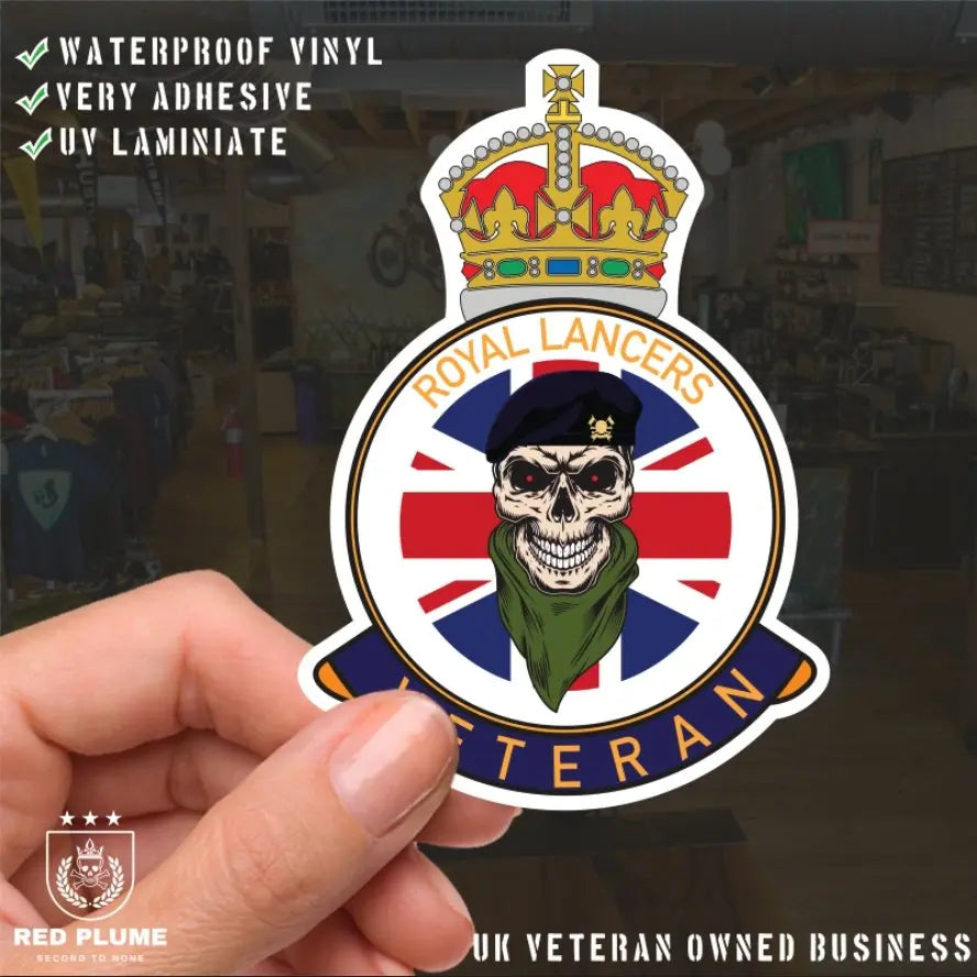 Royal Lancers Veteran UV Laminated Skull & Beret Decal redplume