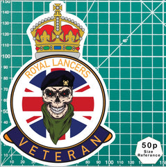 Royal Lancers Veteran UV Laminated Skull & Beret Decal redplume