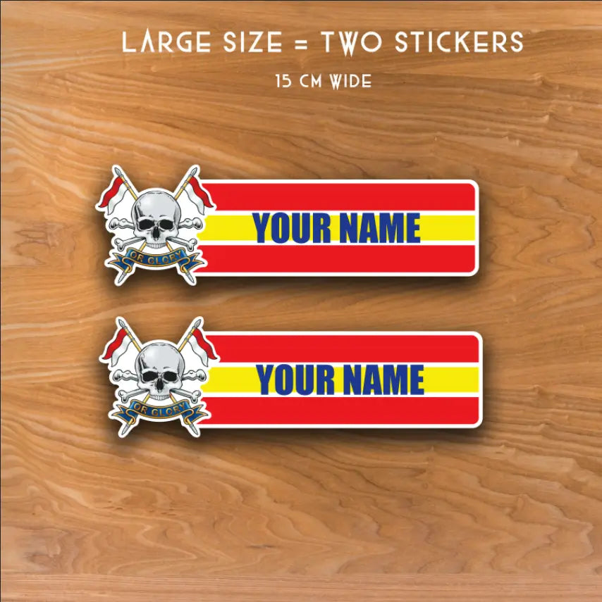 Royal Lancers Waterproof Vinyl Name Stickers - Personalised - Red Plume